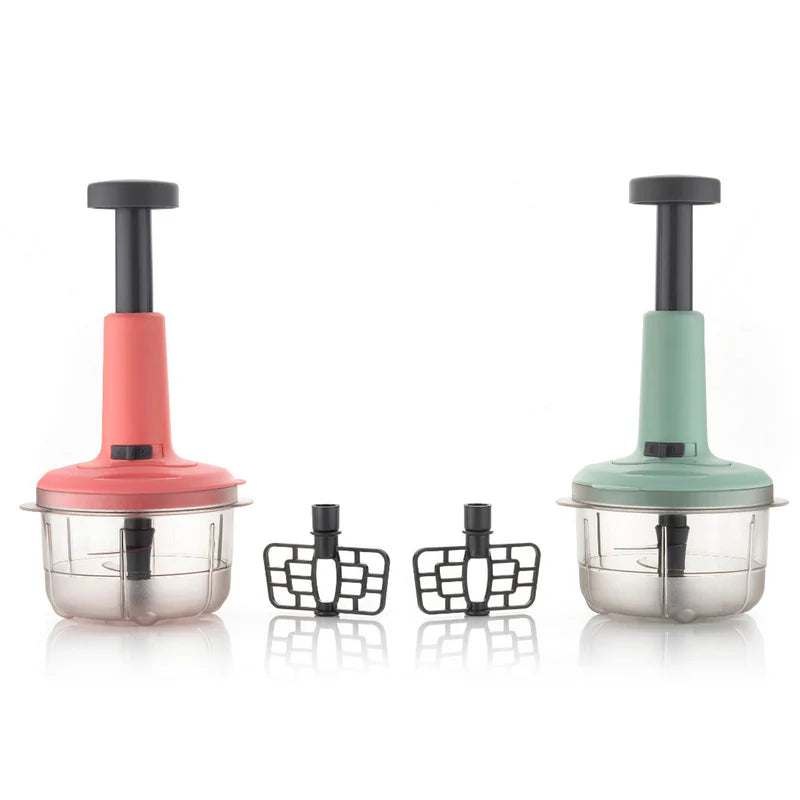 2in1 Push Chopper 800ml Stainless Steel Blade Quick Powerful Manual Hand Held Food Chopper To Chop Cut Fruits Vegetables Herbs Onions For Salsa Salad