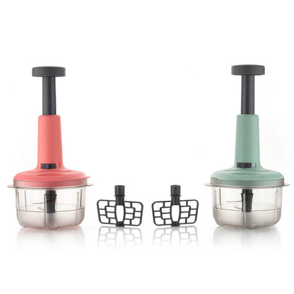 2in1 Push Chopper 800ml Stainless Steel Blade Quick Powerful Manual Hand Held Food Chopper To Chop Cut Fruits Vegetables Herbs Onions For Salsa Salad