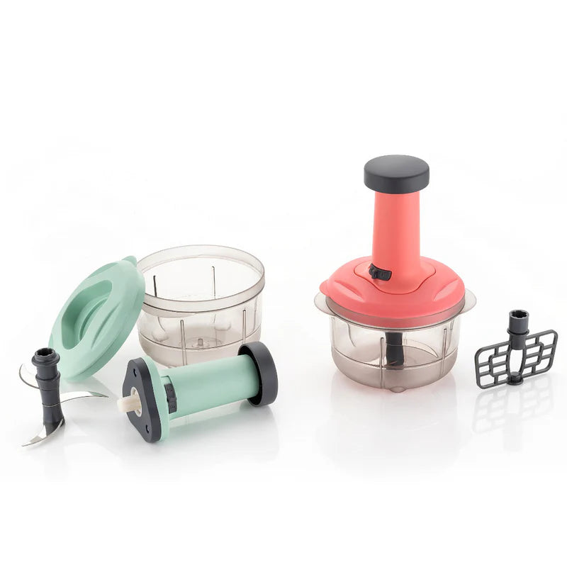 2in1 Push Chopper 800ml Stainless Steel Blade Quick Powerful Manual Hand Held Food Chopper To Chop Cut Fruits Vegetables Herbs Onions For Salsa Salad